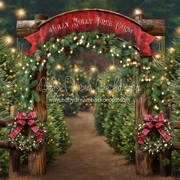 X Drop Holly Jolly Tree Farm Arch + Lights (JA)