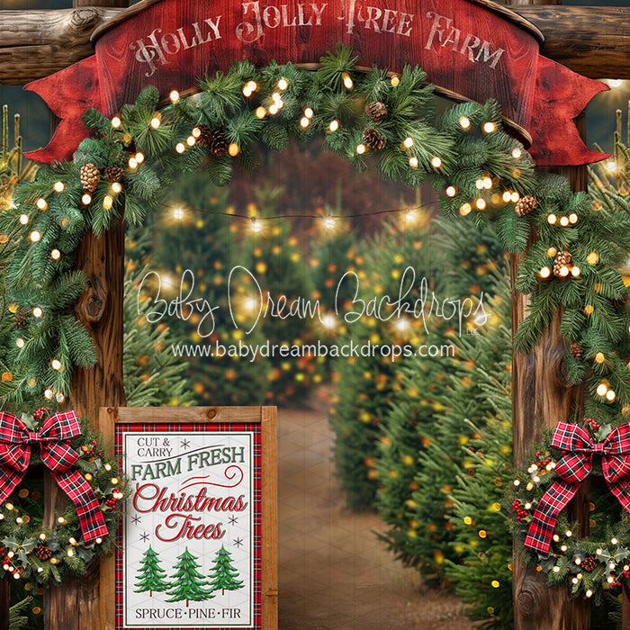 Holly Jolly Tree Farm Arch + Sign + Lights (JA)