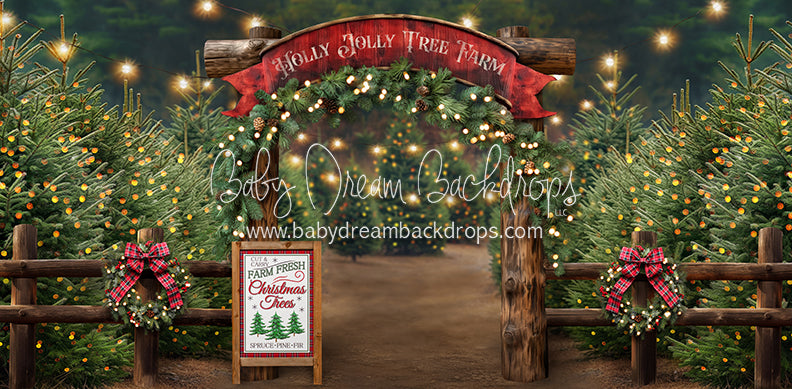 Holly Jolly Tree Farm Arch + Sign + Lights (JA)