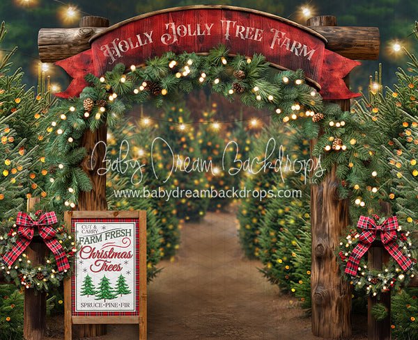 Holly Jolly Tree Farm Arch + Sign + Lights (JA)