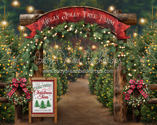 Holly Jolly Tree Farm Arch + Sign + Lights (JA)