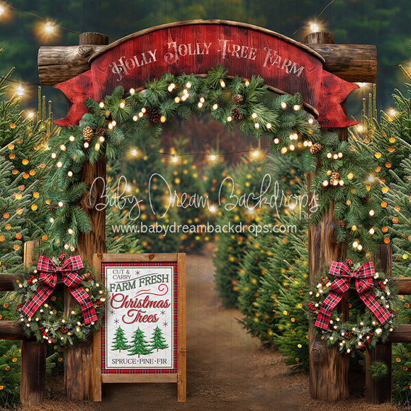 X Drop Holly Jolly Tree Farm Arch + Sign + Lights (JA)