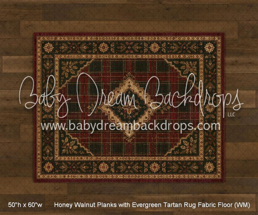 Honey Walnut Planks with Evergreen Tartan Rug Fabric Floor (WM)