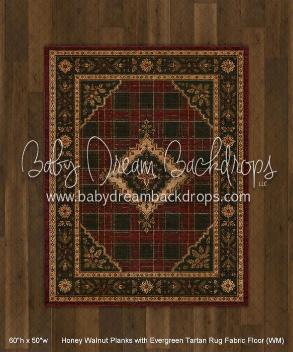 Honey Walnut Planks with Evergreen Tartan Rug Fabric Floor (WM)
