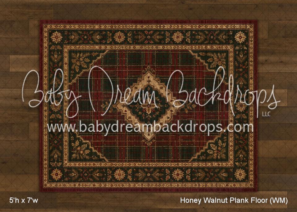Honey Walnut Planks with Evergreen Tartan Rug Fabric Floor (WM)
