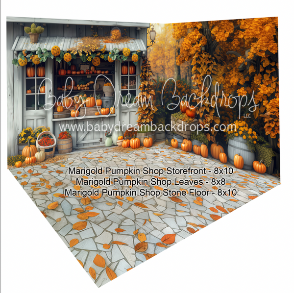 Fabric Room Marigold Pumpkin Shop Storefront + Marigold Pupkin Shop Leaves + Marigold Pumpkin Shop Stone Floor