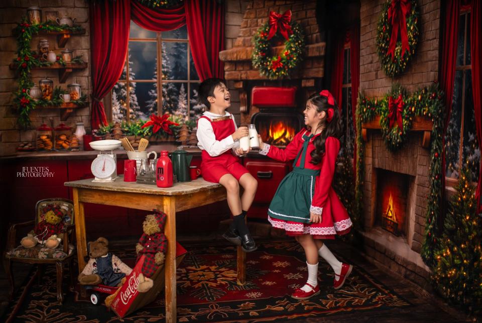 Room Merry Moonlight Fireplace Trees + Merry Moonlight Kitchen + Archer Holiday Rug