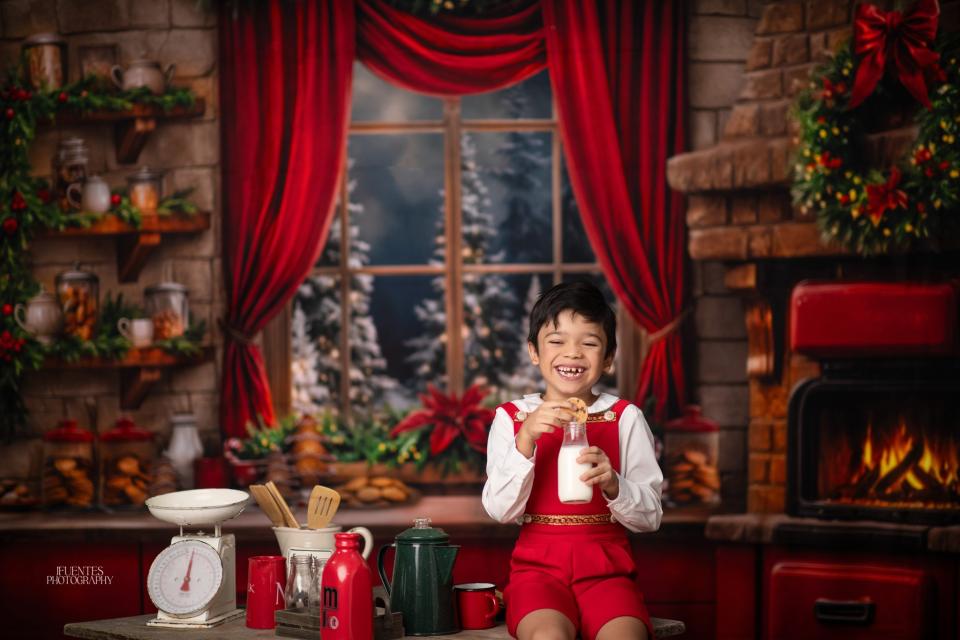 Room Merry Moonlight Fireplace Trees + Merry Moonlight Kitchen + Archer Holiday Rug