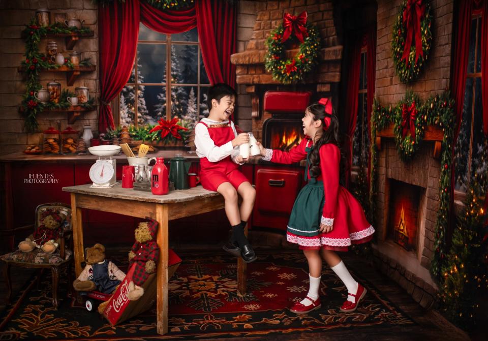 Room Merry Moonlight Fireplace Trees + Merry Moonlight Kitchen + Archer Holiday Rug