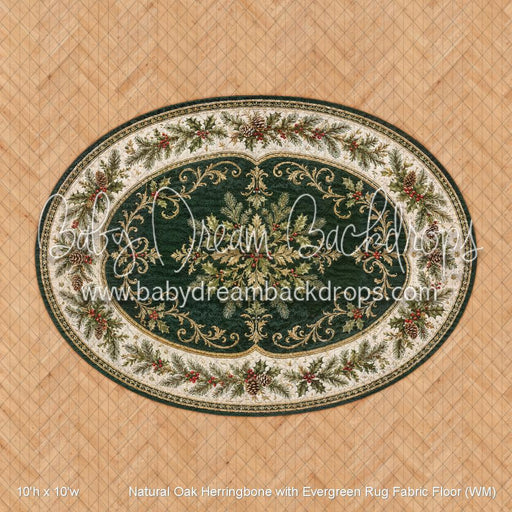 Natural Oak Herringbone with Evergreen Rug Fabric Floor (WM)