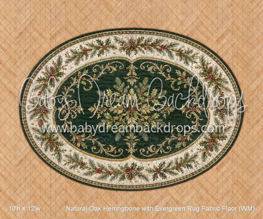 Natural Oak Herringbone with Evergreen Rug Fabric Floor (WM)