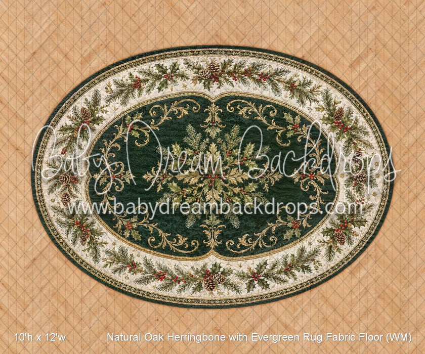 Natural Oak Herringbone with Evergreen Rug Fabric Floor (WM)