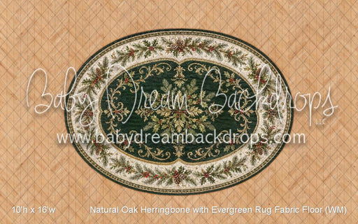 Natural Oak Herringbone with Evergreen Rug Fabric Floor (WM)