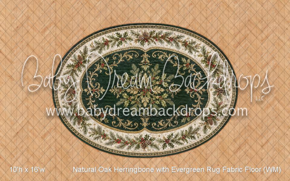 Natural Oak Herringbone with Evergreen Rug Fabric Floor (WM)