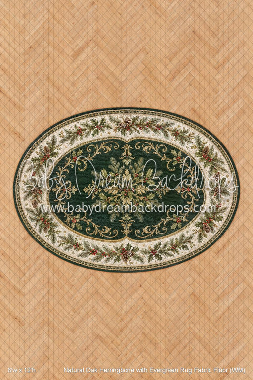 Natural Oak Herringbone with Evergreen Rug Fabric Floor (WM)