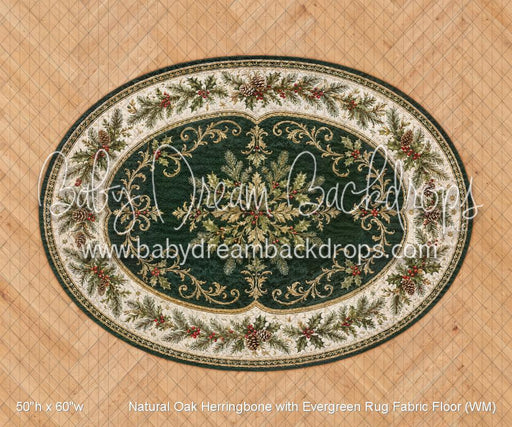 Natural Oak Herringbone with Evergreen Rug Fabric Floor (WM)