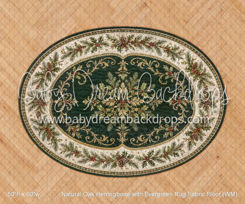 Natural Oak Herringbone with Evergreen Rug Fabric Floor (WM)