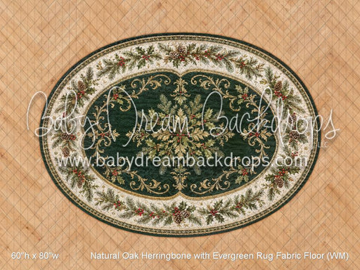 Natural Oak Herringbone with Evergreen Rug Fabric Floor (WM)