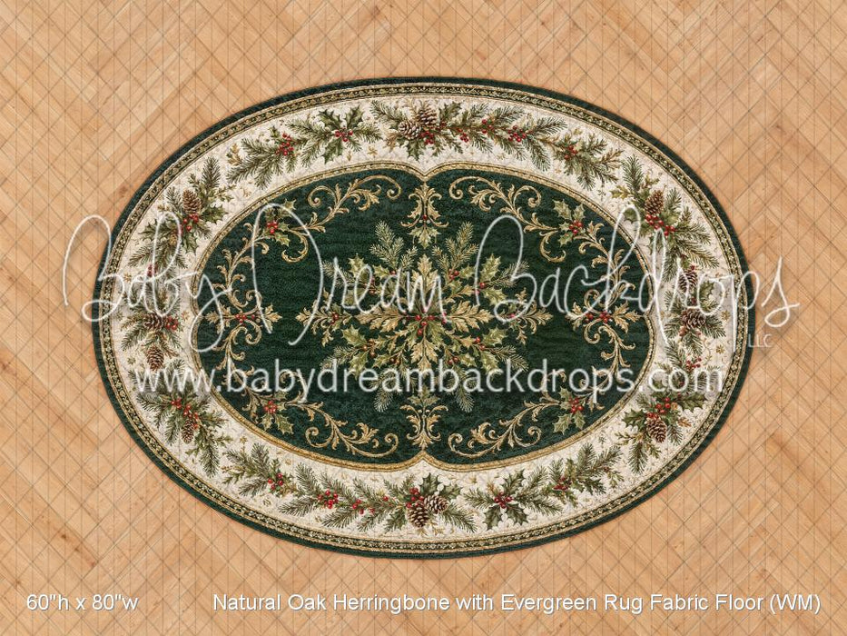 Natural Oak Herringbone with Evergreen Rug Fabric Floor (WM)