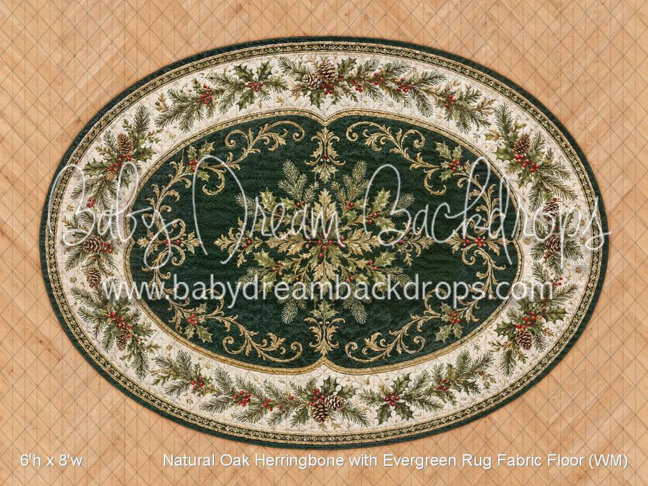 Natural Oak Herringbone with Evergreen Rug Fabric Floor (WM)
