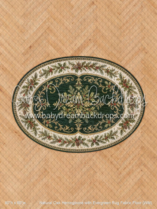 Natural Oak Herringbone with Evergreen Rug Fabric Floor (WM)