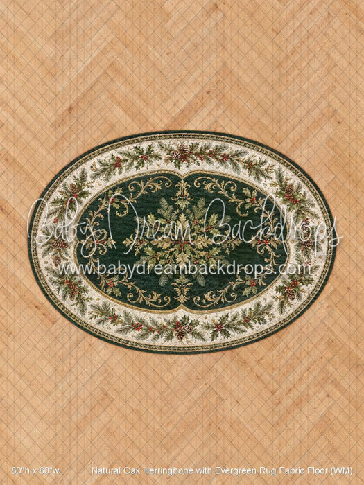 Natural Oak Herringbone with Evergreen Rug Fabric Floor (WM)