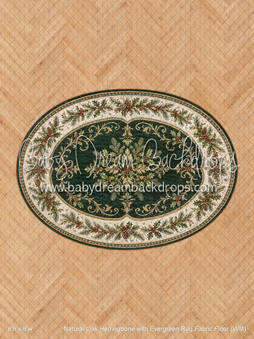 Natural Oak Herringbone with Evergreen Rug Fabric Floor (WM)