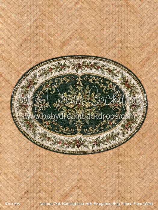 Natural Oak Herringbone with Evergreen Rug Fabric Floor (WM)
