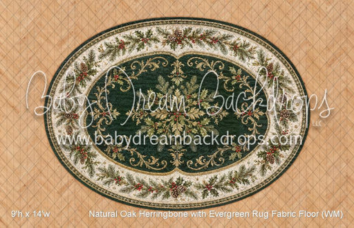 Natural Oak Herringbone with Evergreen Rug Fabric Floor (WM)