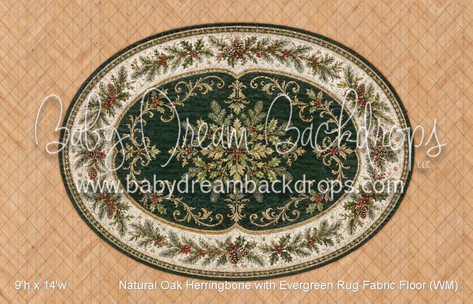 Natural Oak Herringbone with Evergreen Rug Fabric Floor (WM)