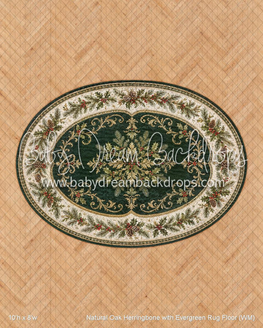 Natural Oak Herringbone with Evergreen Rug Fabric Floor (WM)