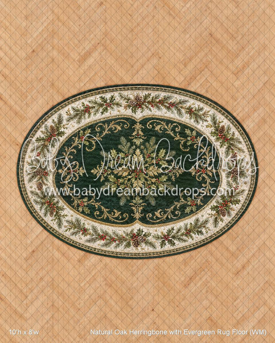 Natural Oak Herringbone with Evergreen Rug Fabric Floor (WM)