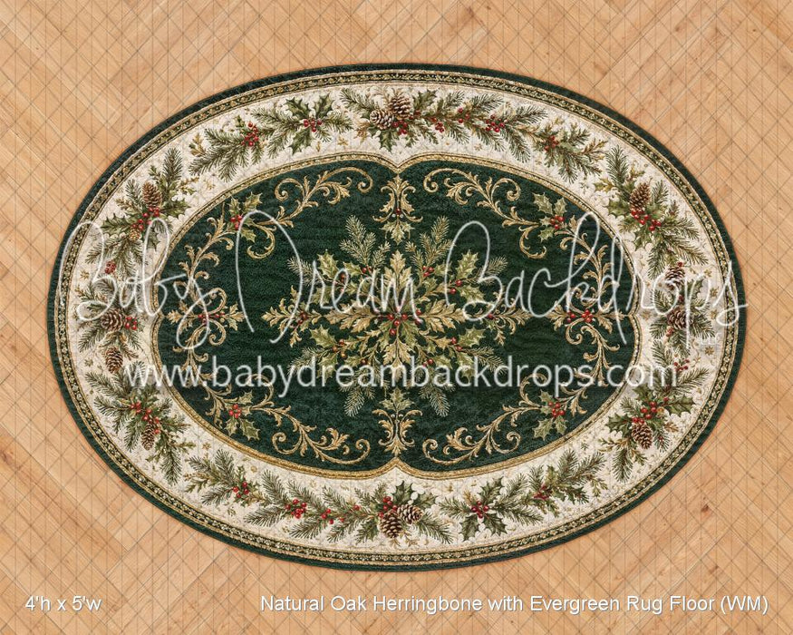 Natural Oak Herringbone with Evergreen Rug Floor (WM)