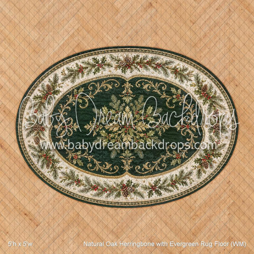 Natural Oak Herringbone with Evergreen Rug Floor (WM)