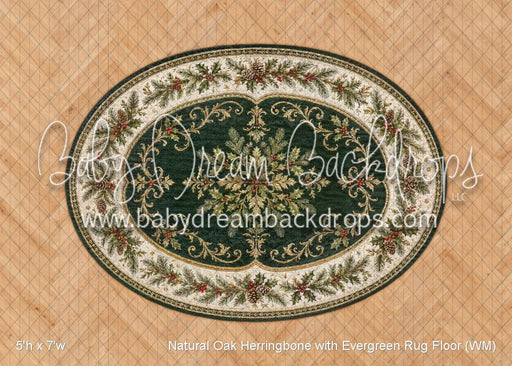 Natural Oak Herringbone with Evergreen Rug Floor (WM)