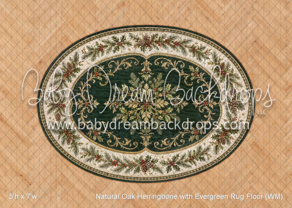 Natural Oak Herringbone with Evergreen Rug Floor (WM)
