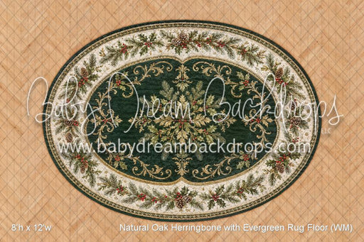 Natural Oak Herringbone with Evergreen Rug Floor (WM)