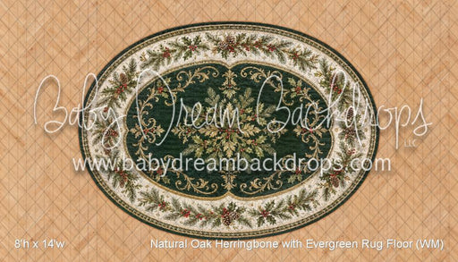 Natural Oak Herringbone with Evergreen Rug Fabric Floor (WM)