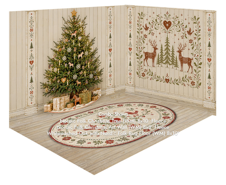 Nordic Folk Christmas Tree + Nordic Folk Christmas Art Wall + Whitewashed Oak with Nordic Folk Rug Floor (WM)