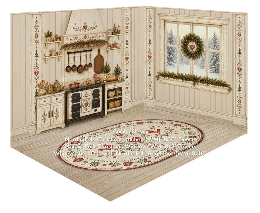 Nordic Folk Christmas Kitchen + Nordic Folk Christmas Window + Whitewashed Oak with Nordic Folk Rug Fabric Floor (WM)