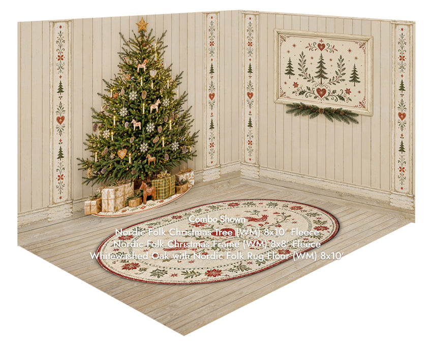 Nordic Folk Christmas Tree + Nordic Folk Christmas Frame + Whitewashed Oak with Nordic Folk Rug Fabric Floor (WM)