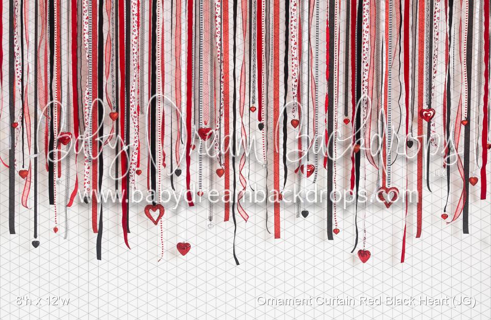 Ornament Curtain Red Black Heart (JG)