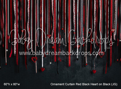 Ornament Curtain Red Black Heart on Black (JG)