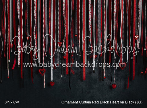Ornament Curtain Red Black Heart on Black (JG)