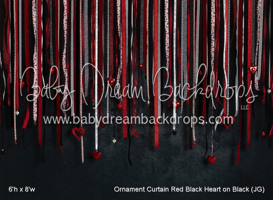 Ornament Curtain Red Black Heart on Black (JG)