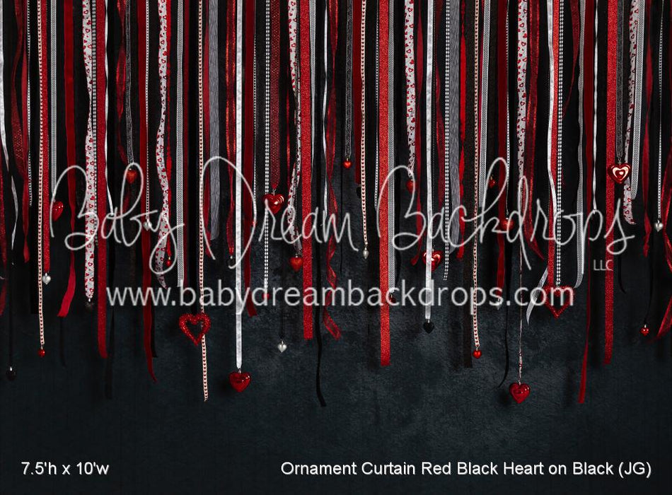 Ornament Curtain Red Black Heart on Black (JG)