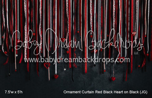 Ornament Curtain Red Black Heart on Black (JG)