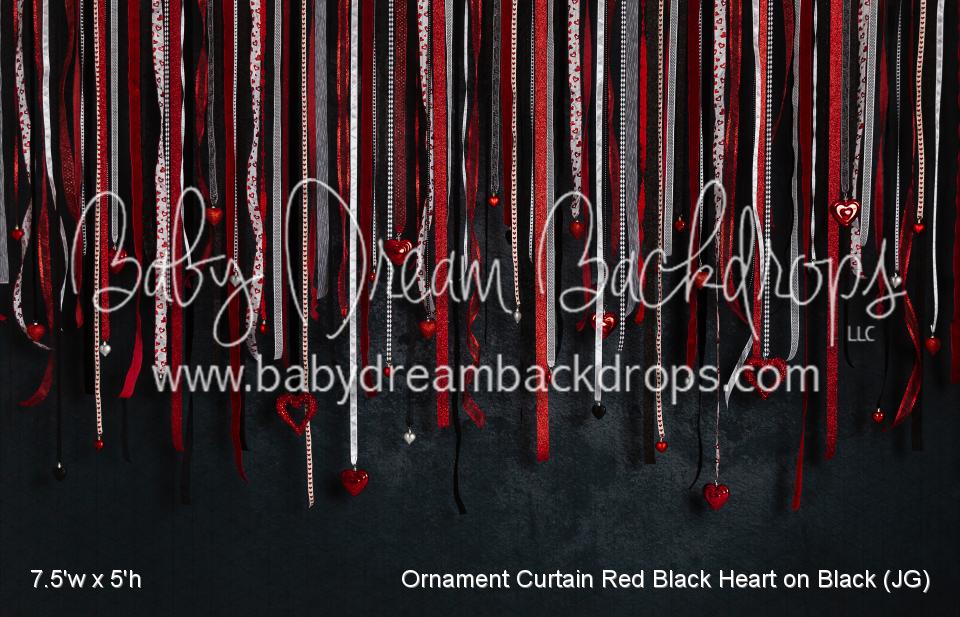 Ornament Curtain Red Black Heart on Black (JG)