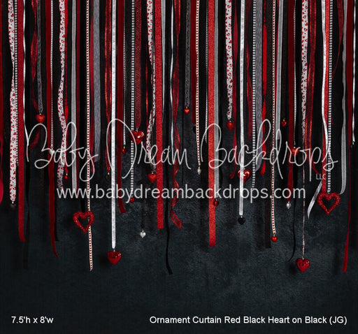 Ornament Curtain Red Black Heart on Black (JG)