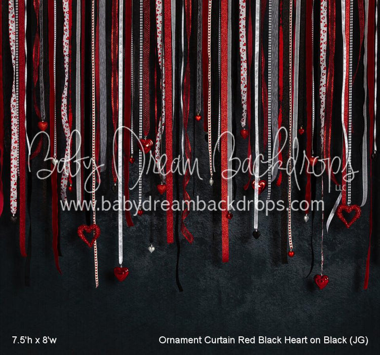 Ornament Curtain Red Black Heart on Black (JG)